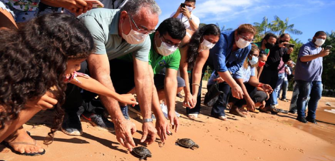 Edmilson acompanha soltura de tracajás na ilha de Jutuba