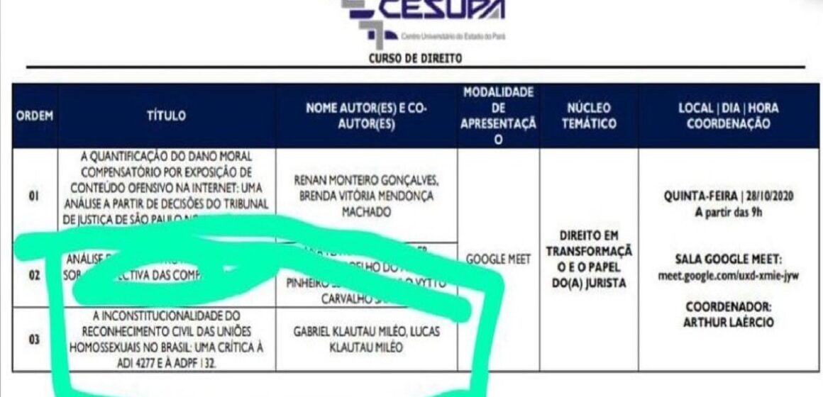 Alunos do Cesupa questionam casamento homoafetivo