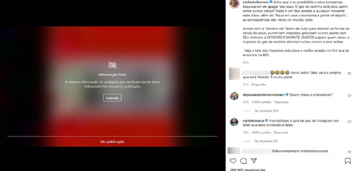 Instagram marca como falsas duas postagens de Carlos Bolsonaro