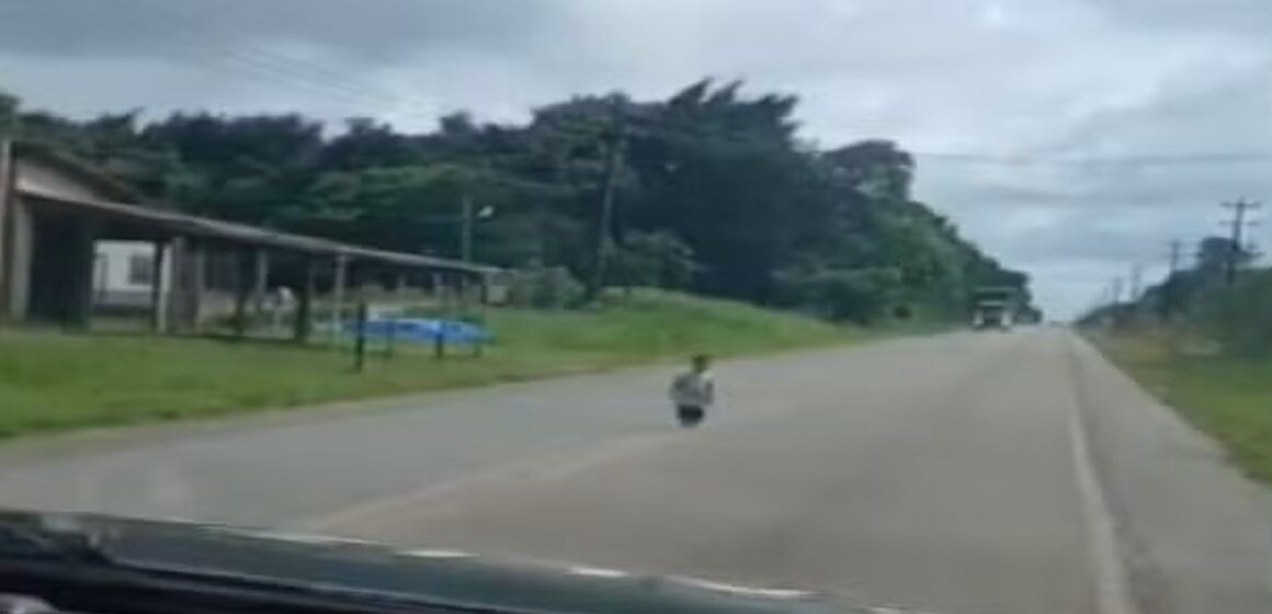 edições g1 - 1 Em Curuçá, criança é vista andando sozinha no meio de rodovia