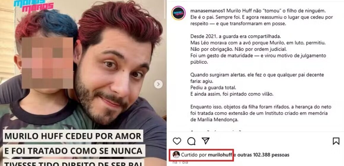 Murilo Huff curte post em sua defesa na disputa pela guarda do filho Léo