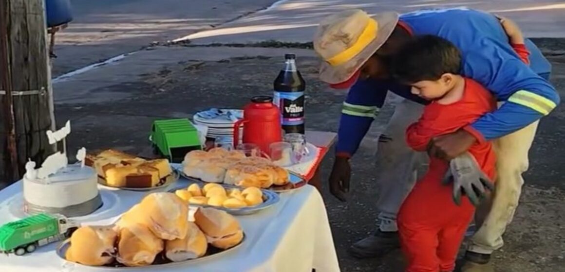 Menino de 3 anos celebra aniversário com café da manhã para garis em gesto de gratidão