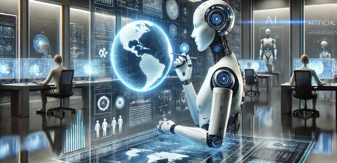 DALL·E-2024-12-18-14.29.42-A-realistic-futuristic-image-depicting-the-concept-of-Artificial-General-Intelligence-AGI-and-its-transformative-impact-on-society-aligned-with-th Relatório do Senado dos EUA alerta que IA pode eliminar 100 milhões de empregos em uma década