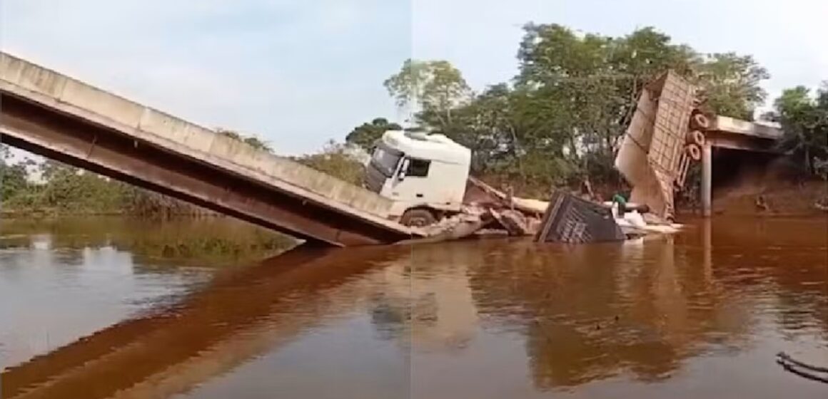 Ponte desaba com caminhão em rio no Sul do Pará; motorista sai ileso
