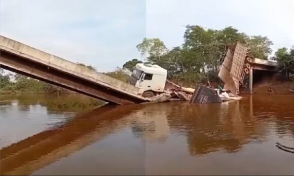 Ponte desaba com caminhão em rio no Sul do Pará; motorista sai ileso