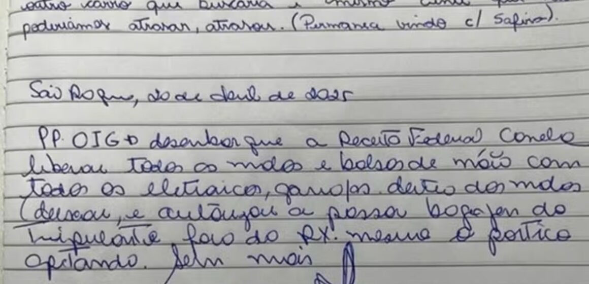 Bilhete aponta liberação de bagagens sem raio-X em voo com políticos em Brasília