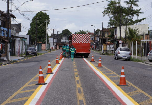 Prefeitura de Belém revitaliza sinalização viária em 22 quilômetros de vias no distrito de Mosqueiro