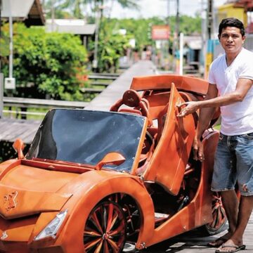 Bicitáxi inspirado em carro esportivo vira atração e destaca criatividade de morador de Afuá