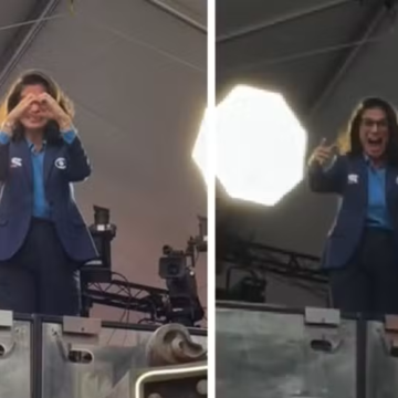 Renata Vasconcellos reage com simpatia ao ser chamada pelo nome na Times Square durante cobertura da Copa nos EUA