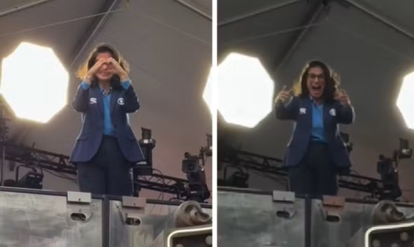 Renata Vasconcellos reage com simpatia ao ser chamada pelo nome na Times Square durante cobertura da Copa nos EUA