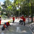 Obras na Praça Brasil avançam 60% e transformam tradicional espaço em parque urbano com academia, pista de corrida e playground